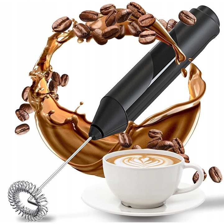 Spumator de lapte, mini mixer, negru, 15-20 secunde spumare