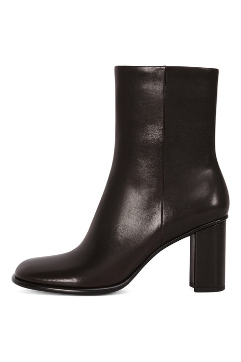 Potamy, Botine din piele cu toc masiv, Maro inchis