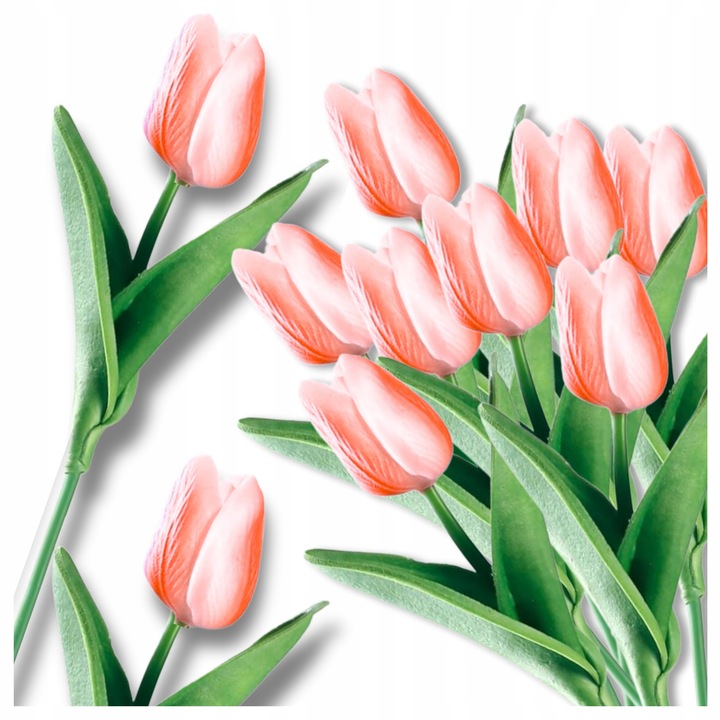 Buchet de tulipani din silicon, 5 flori, roz pudrat, 34 cm, set