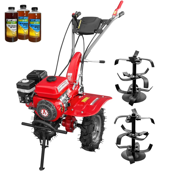 Motocultor Rotakt Cadet RO101RS, motor 7 CP, benzina, 2+1 viteze, latime lucru 56-90 cm, freze 2+1, roti 4.00-8”, 3l ulei