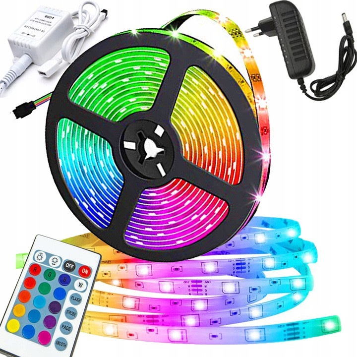 Benza LED RGB 5m, waterproof, cu pilot, 300 diode SMD 3528