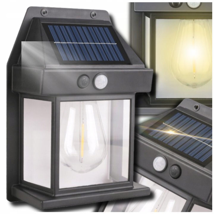 Lampa solara cu senzor de miscare, mG, 3 moduri de iluminare, IP65, 17x12x6,5cm, set montaj inclus