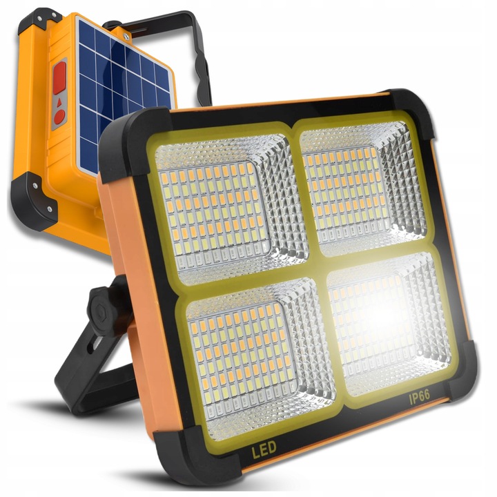 Преносима соларна халогенна LED лампа 100W, TradeMotion, 5 режима на осветление, функция powerbank, 17x15x5см