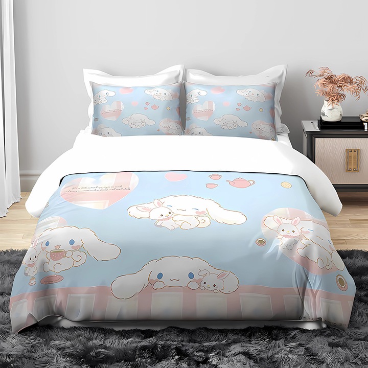 Kuromi Sanrio Cinnamoroll 3D Микрофибърен спален комплект от 3 части, плик за завивка 160x200cm, 2 калъфки за възглавници 70x80cm