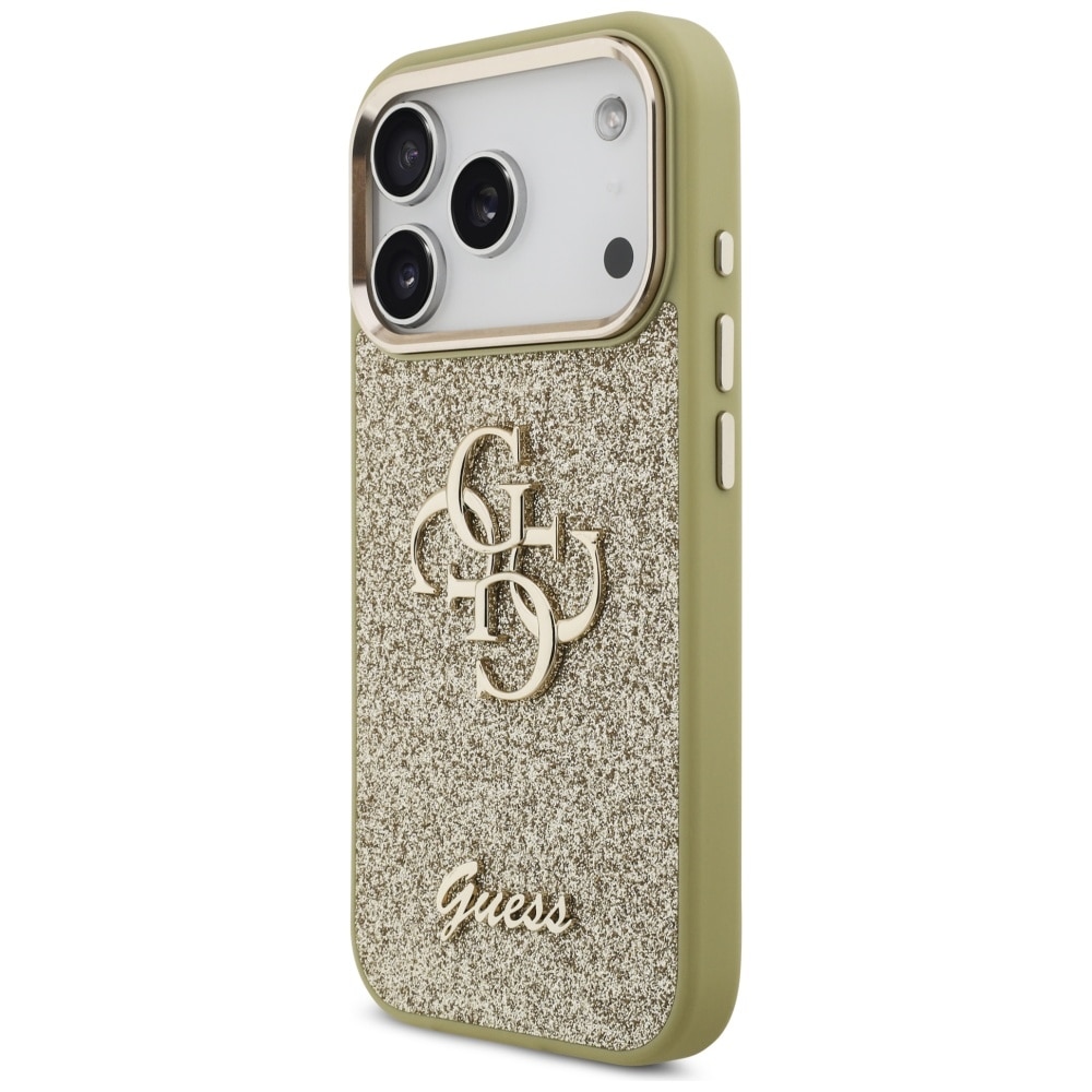 Husa pentru iPhone 17 Pro - Guess Fixed Glitter Big 4G Metal Frame - Gold