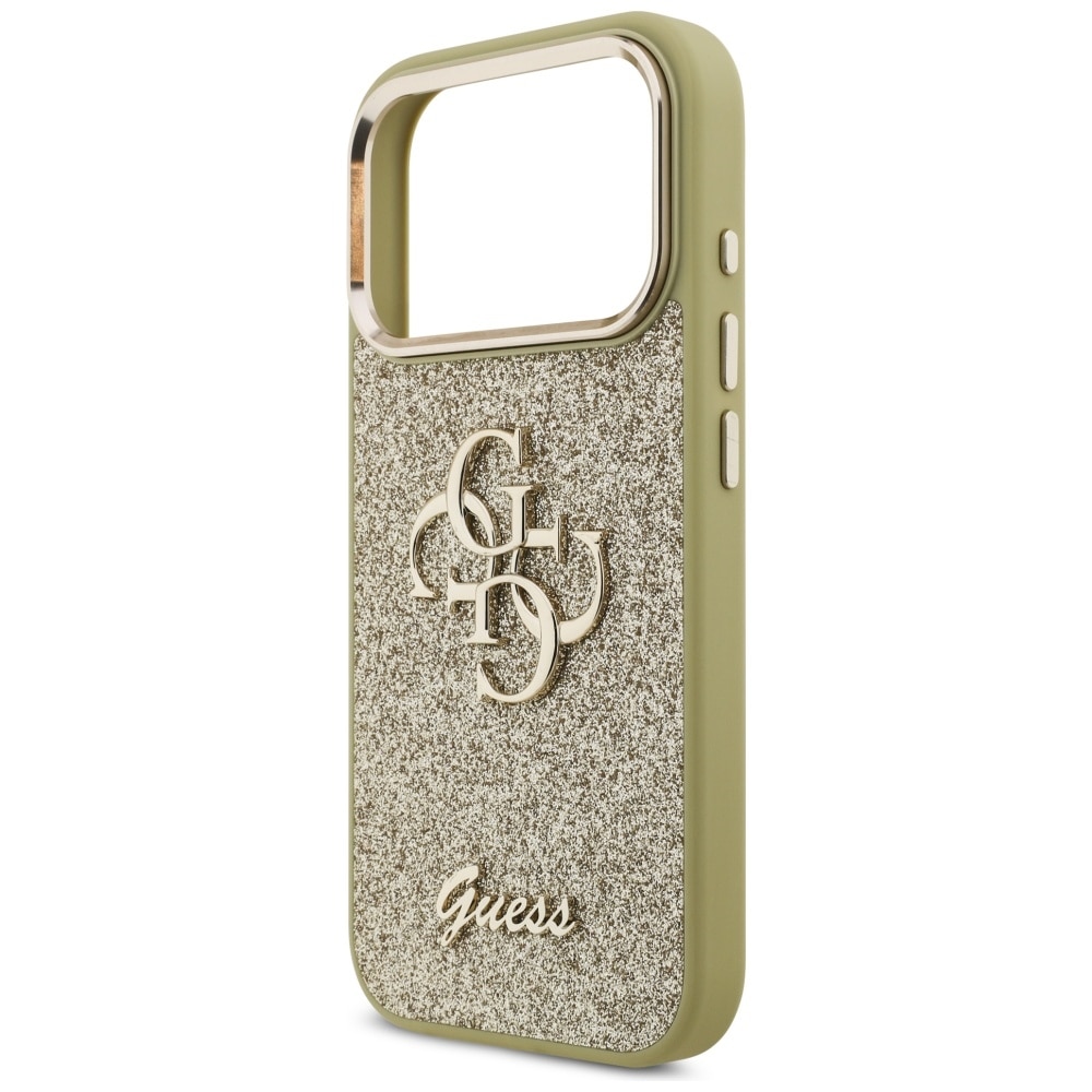 Husa pentru iPhone 17 Pro - Guess Fixed Glitter Big 4G Metal Frame - Gold