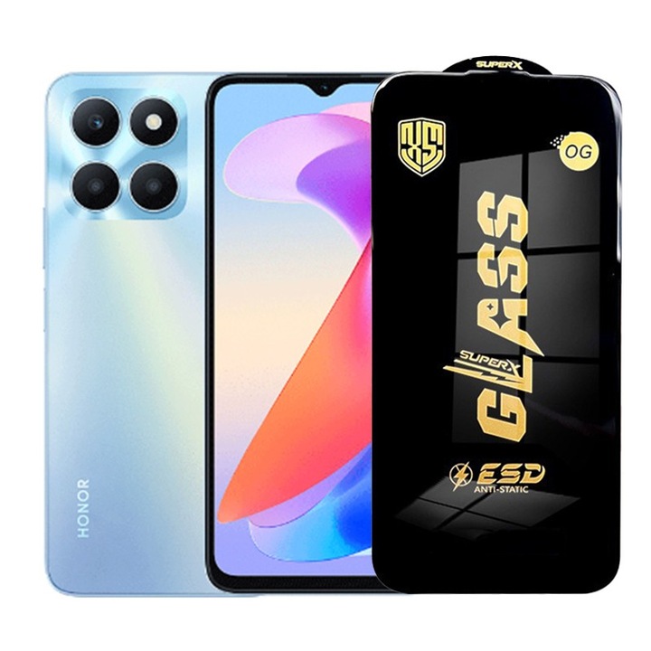 Folie de Protectie pentru Honor X6a, Cyrax, Sticla Securizata ESD, Margini Negre, Rezistenta la Zgirieturi, Antistatica, 0.35 mm, Transparenta