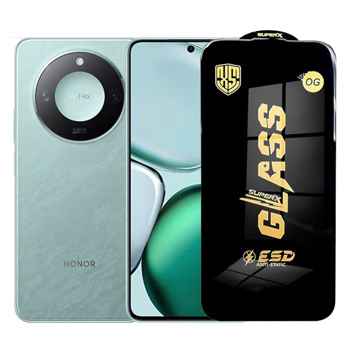 Folie de Protectie pentru Honor X9c Smart, Cyrax, Sticla Securizata ESD, Margini Negre, Rezistenta la Zgirieturi, Antistatica, 0.35 mm, Transparenta