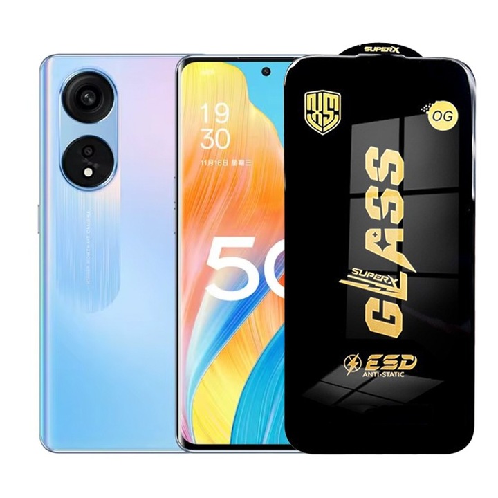 Защитно фолио за Oppo A1, Flippy, ESD закалено стъкло, черни ръбове, устойчиво на надраскване, антистатично, 0,35 мм, прозрачно