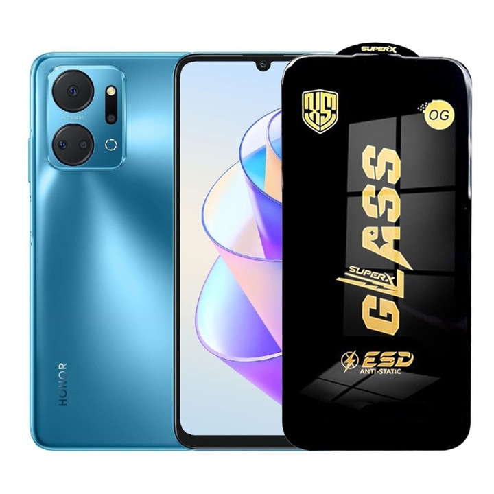 Folie de Protectie pentru Honor X7a, Cyrax, Sticla Securizata ESD, Margini Negre, Rezistenta la Zgirieturi, Antistatica, 0.35 mm, Transparenta