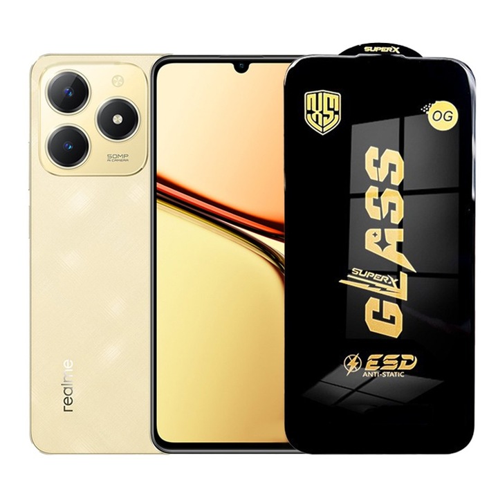 Folie de Protectie pentru Realme C61, Flippy, Sticla Securizata ESD, Margini Negre, Rezistenta la Zgirieturi, Antistatica, 0.35 mm, Transparenta