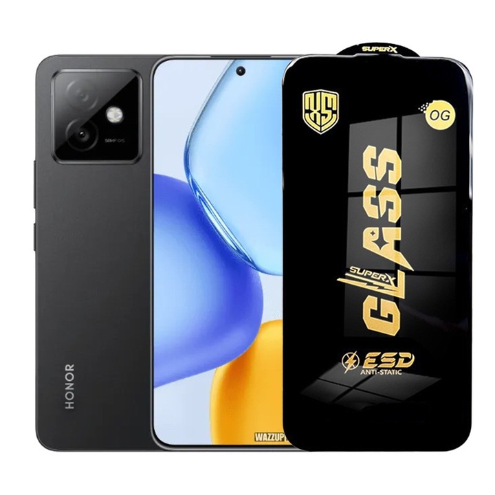 Folie de Protectie pentru Honor X60 GT, Cyrax, Sticla Securizata ESD, Margini Negre, Rezistenta la Zgirieturi, Antistatica, 0.35 mm, Transparenta