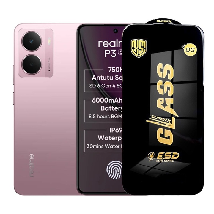 2 darabos szett, fólia Realme P3-hoz, edzett üvegből, Evolium, átlátszó