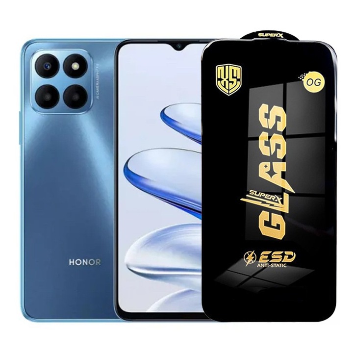 Folie de Protectie pentru Honor 70 Lite, Cyrax, Sticla Securizata ESD, Margini Negre, Rezistenta la Zgirieturi, Antistatica, 0.35 mm, Transparenta