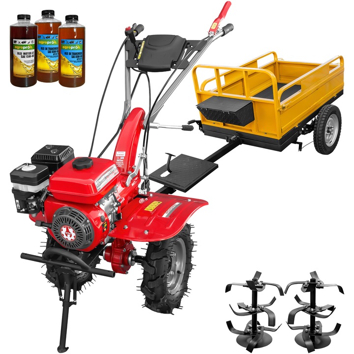 Motocultor Rotakt Cadet RO101RS, motor 7 CP, benzina, 2+1 viteze, latime lucru 56-90 cm, freze 2+1, roti 4.00-8”, remorca, 3l ulei