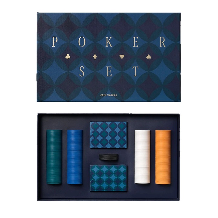 Joc de poker Printworks, Art of Poker, Diamonds, 36 x 22.5 cm, design minimalist, cutie eleganta, ideal cadou, bleumarin