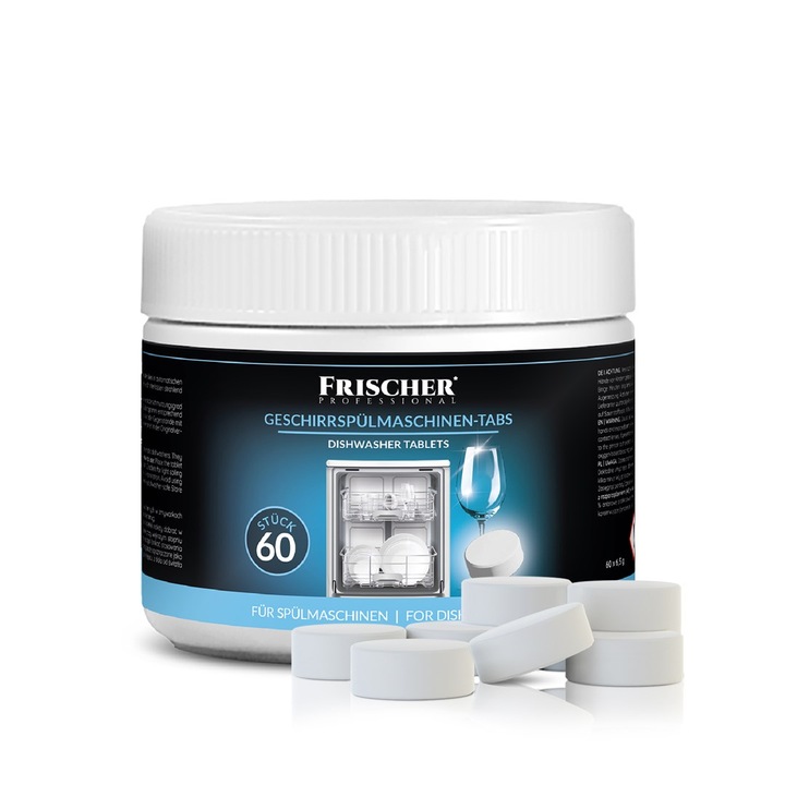 Tablete de curatare vase Frischer, 60 bucati, pentru masina de spalat vase, ambalaj plastic