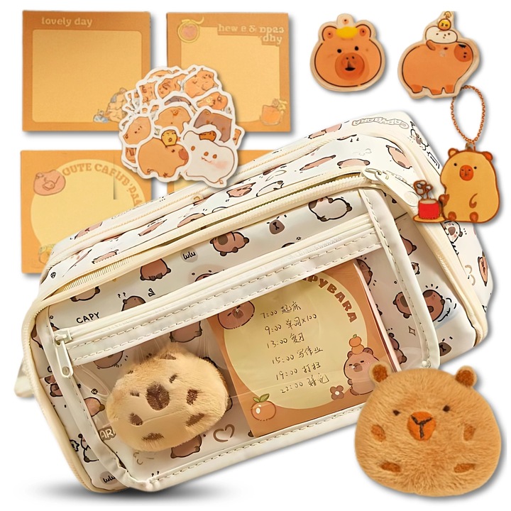 Penar scolar, Edibazzar, cu trei compartimente, 22x7.5x13cm, multicolor