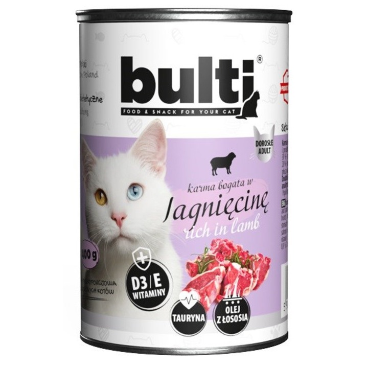 Hrana umeda pentru pisici BULTI cu miel, 400g