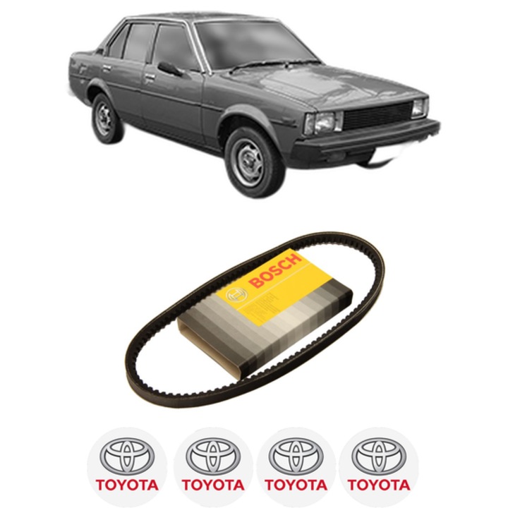Curea transmisie accesorii TOYOTA COROLLA Coupe (_E7_) 1.6 (TE71) din 1979-1983, auto, Bosch, 4x Stickere auto cu TOYOTA