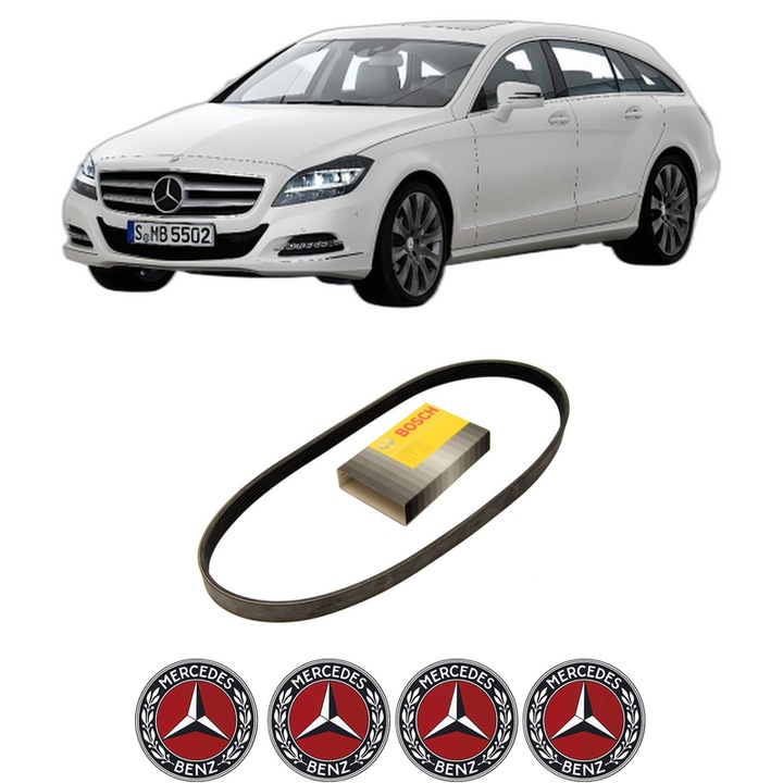 Curea transmisie accesorii MERCEDES-BENZ CLS Shooting Brake (X218) CLS 400 (218.965) din 2014-2017, auto, Bosch, 4x Stickere auto cu MERCEDES-BENZ