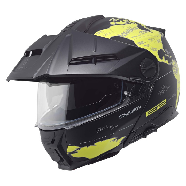 SCHUBERTH E2 ATLAS motoros sisak, sárga-fekete, M-es méret, állítható napellenzővel és SC2 kommunikációs rendszerrel