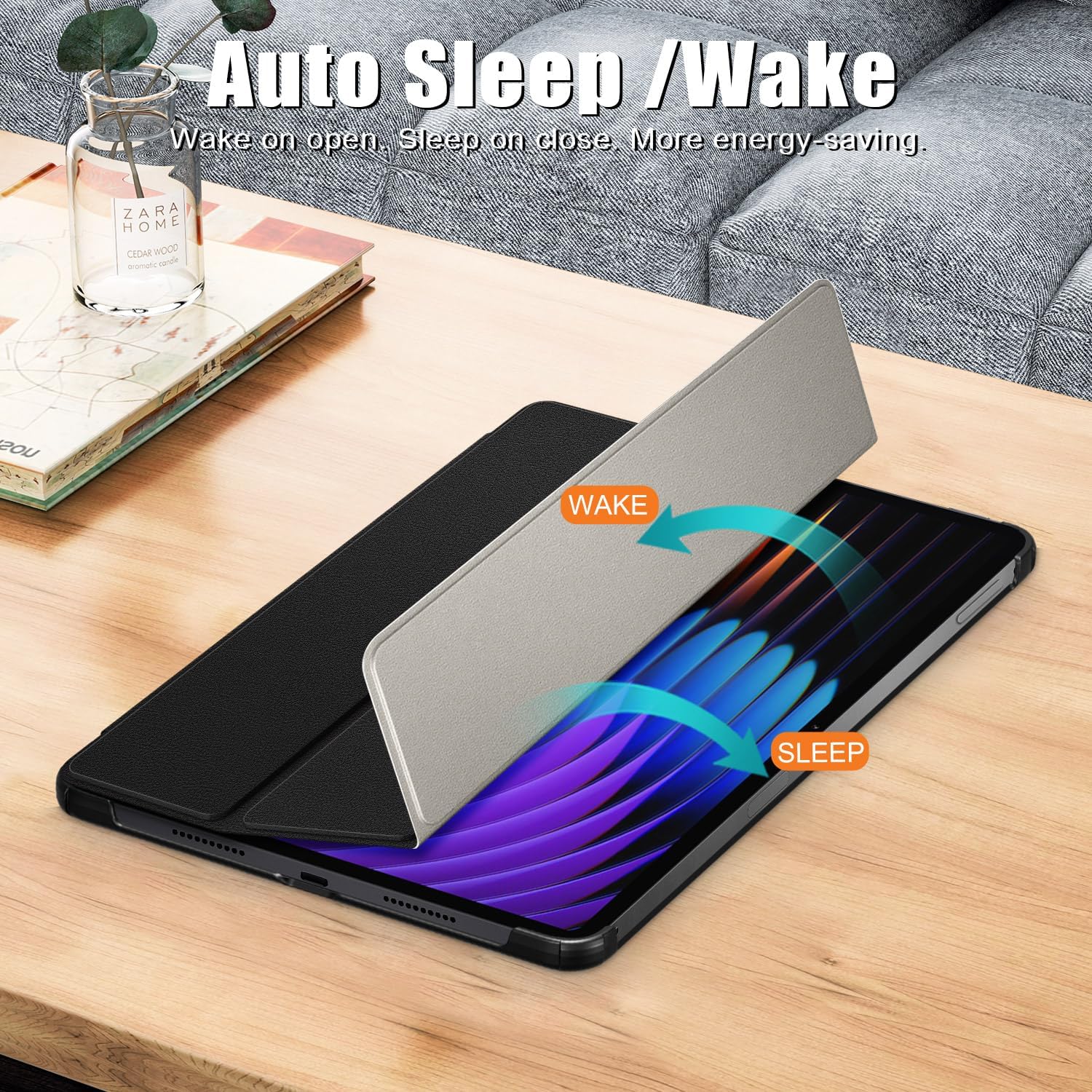 Husa Sigloo pentru tableta Xiaomi Pad 7 / 7 Pro 11.2" (2024), Piele Ecologica, Suport Stand, Negru
