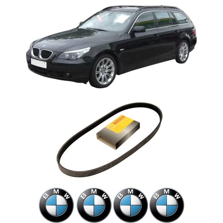 Curea transmisie accesorii BMW Seria 5 Touring (E61) 525 i din 2004-2010, auto, Bosch, 4x Stickere auto cu BMW