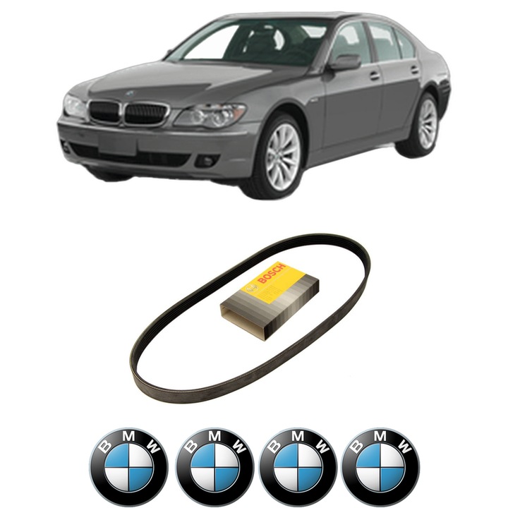 Curea transmisie accesorii BMW Seria 7 (E65, E66, E67) 730 i, Li din 2003-2008, auto, Bosch, 4x Stickere auto cu BMW