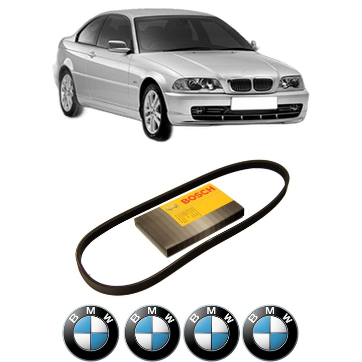 Curea transmisie accesorii BMW Seria 3 (E46) 320 i din 2000-2005, auto, Bosch, 4x Stickere auto cu BMW