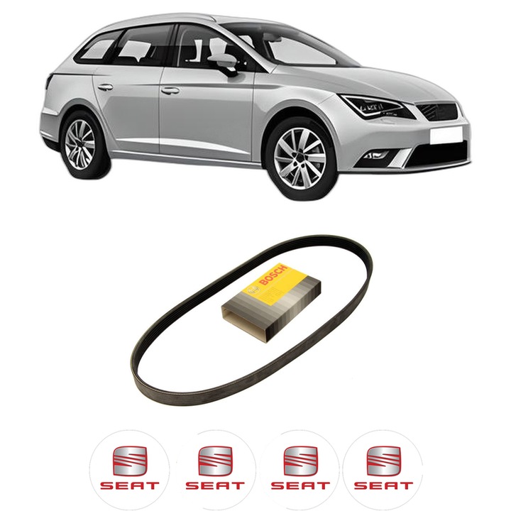 Curea transmisie accesorii SEAT LEON ST (5F8) 1.0 TSi din 2018-2020 KW 63 CP 86 CMC 999, auto, Bosch, 4x Stickere auto cu SEAT