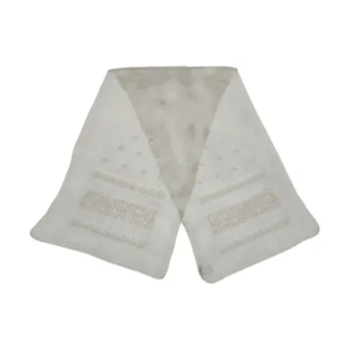 Női pamut sál/kendő, 190/50cm, fehér anyag, fehér hímzés