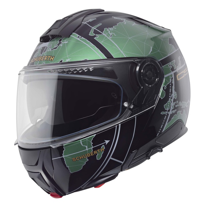Casca moto SCHUBERTH C5, zöld-fekete, M, integrált kommunikációs rendszerrel, innovatív szellőzéssel