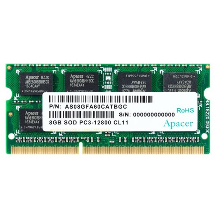 Памет за лаптоп Apacer 8GB DDRAM3 SODIMM PC12800 512х8 @ 1600MHz AS08GFA60CATBGC