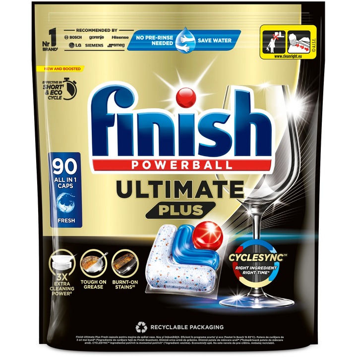 Капсули за съдомиялна машина Finish Ultimate Plus Fresh, 90 броя