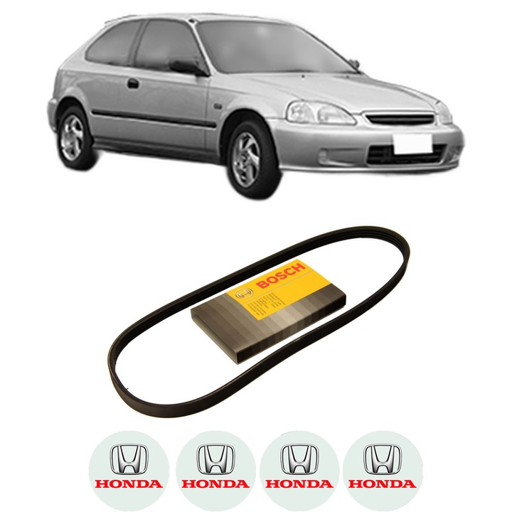 Curea transmisie accesorii HONDA CIVIC VI Hatchback (EJ, EK) 1.4 i (EJ9) din 1995-2001, auto, Bosch, 4x Stickere auto cu HONDA