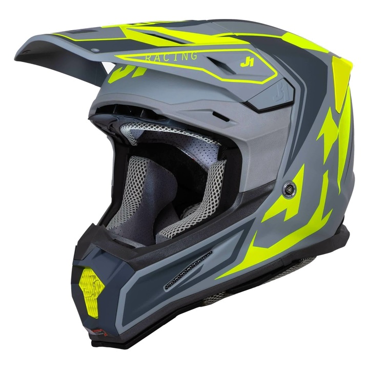 Casca moto JUST1 J22-F TALENT Жълто флуоресцентно/Сиво, S, комплект с удължител на върха и стойка за екшън камера