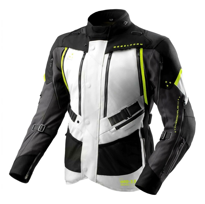 HARDY 3.0 férfi motoros dzseki, REBELHORN, 3 rétegű, vízálló, fekete/szürke/fluoreszkáló sárga, M