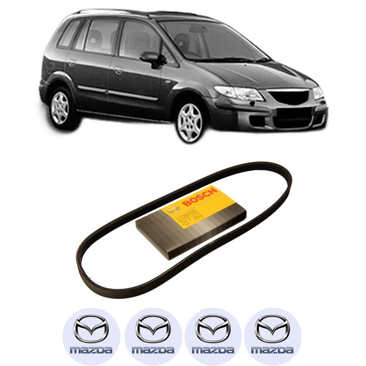 Curea transmisie accesorii MAZDA PREMACY (CP) 1.9 (CP8W) din 1999-2005, auto, Bosch, 4x Stickere auto cu MAZDA