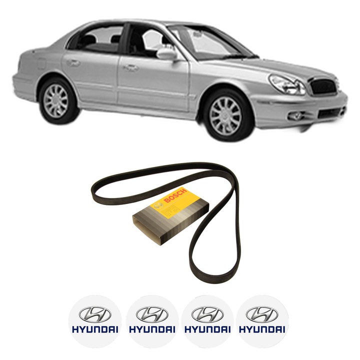 Curea transmisie accesorii HYUNDAI SONATA IV (EF) 2.4 16V din 1998-2001, auto, Bosch, 4x Stickere auto cu HYUNDAI