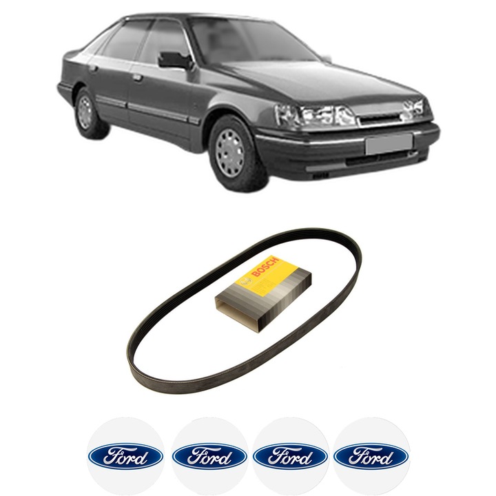 Curea transmisie accesorii FORD SCORPIO I (GAE, GGE) 2.0 i din 1989-1994, auto, Bosch, 4x Stickere auto cu FORD