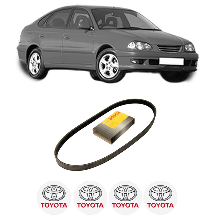 Curea transmisie accesorii TOYOTA AVENSIS Liftback (_T22_) 1.6 VVT-i (ZZT220_, ZZT220R) din 2000-2003, auto, Bosch, 4x Stickere auto cu TOYOTA