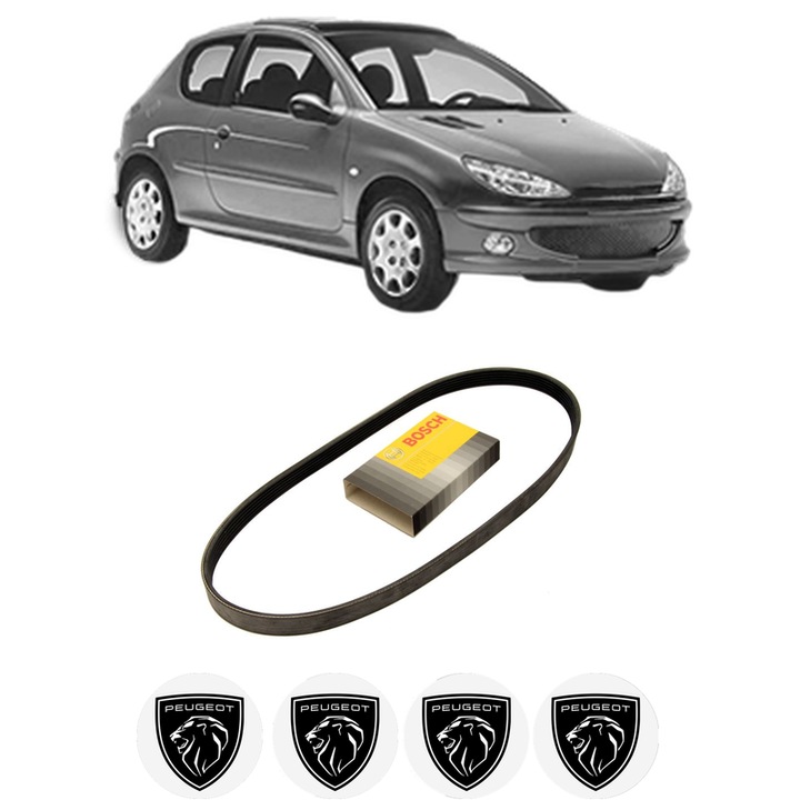 Curea transmisie accesorii PEUGEOT 206 Hatchback (2A/C) 1.1 i din 1998-2007, auto, Bosch, 4x Stickere auto cu PEUGEOT