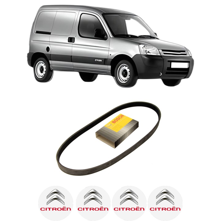 Curea transmisie accesorii CITROEN BERLINGO / BERLINGO FIRST Box Body/MPV (M_) 1.4 i (MBKFX, MBKFW) din 1996-2011, auto, Bosch, 4x Stickere auto cu CITROEN