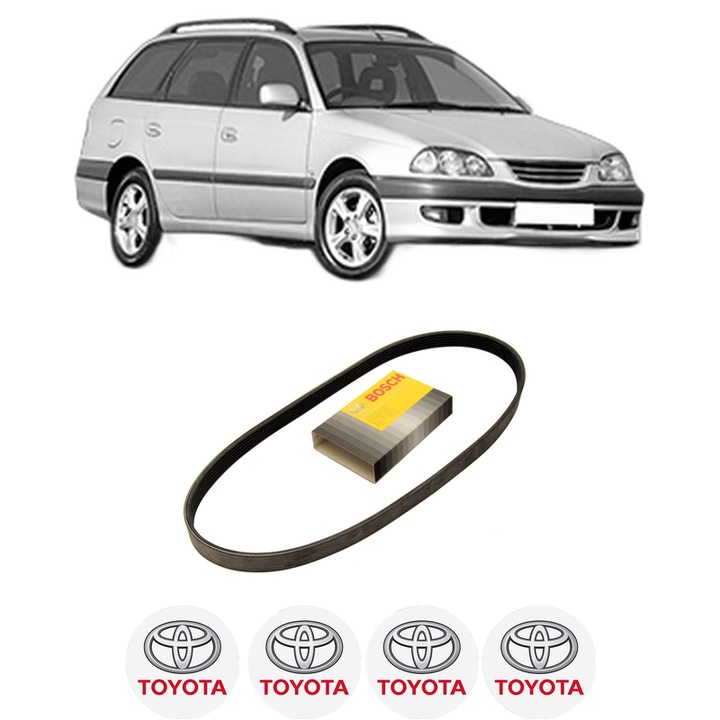 Curea transmisie accesorii TOYOTA AVENSIS Estate (_T22_) 1.8 VVT-i (ZZT221_, ZZT221R) din 2000-2003, auto, Bosch, 4x Stickere auto cu TOYOTA