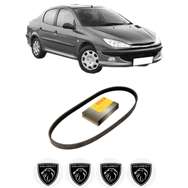 Curea transmisie accesorii PEUGEOT 206 Saloon 1.4 din 2007, auto, Bosch, 4x Stickere auto cu PEUGEOT