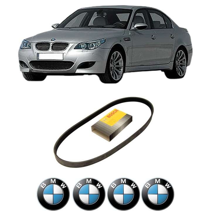 Curea transmisie accesorii BMW Seria 5 (E60) 530 i din 2001-2005, auto, Bosch, 4x Stickere auto cu BMW