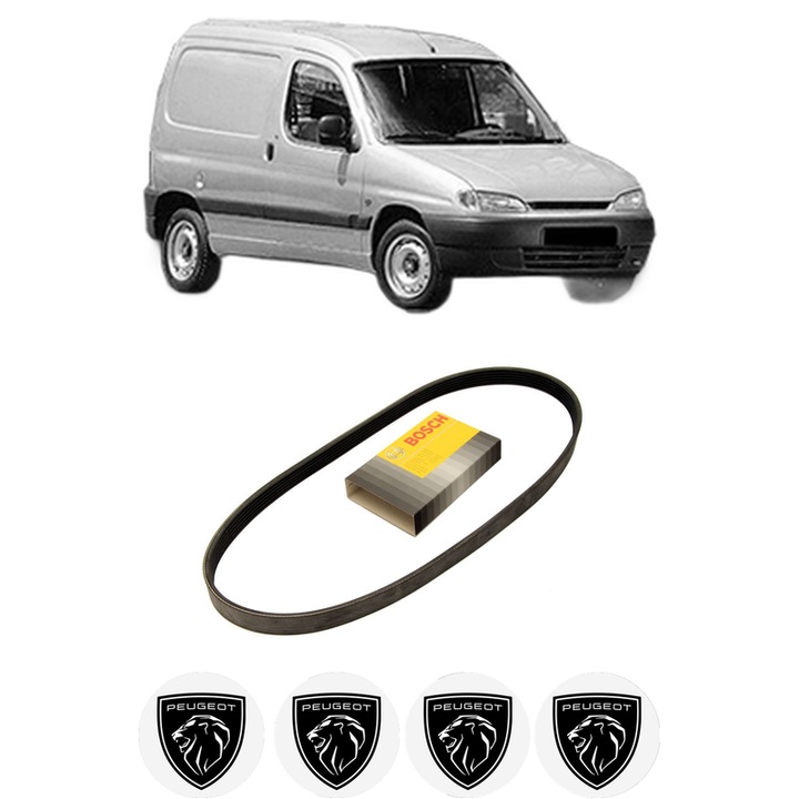 Curea transmisie accesorii PEUGEOT PARTNER Box Body/MPV (5_, G_) 1.4 CNG din 2003-2006, auto, Bosch, 4x Stickere auto cu PEUGEOT