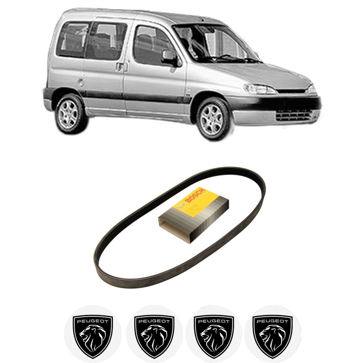 Curea transmisie accesorii PEUGEOT PARTNER MPV (5_, G_) 1.1 din 1996-2002, auto, Bosch, 4x Stickere auto cu PEUGEOT