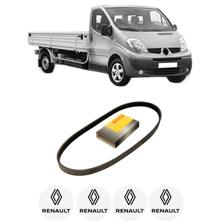 Curea transmisie accesorii RENAULT TRAFIC II Platform/Chassis (EL) 2.0 (EL0A) din 2001-2006, auto, Bosch, 4x Stickere auto cu RENAULT